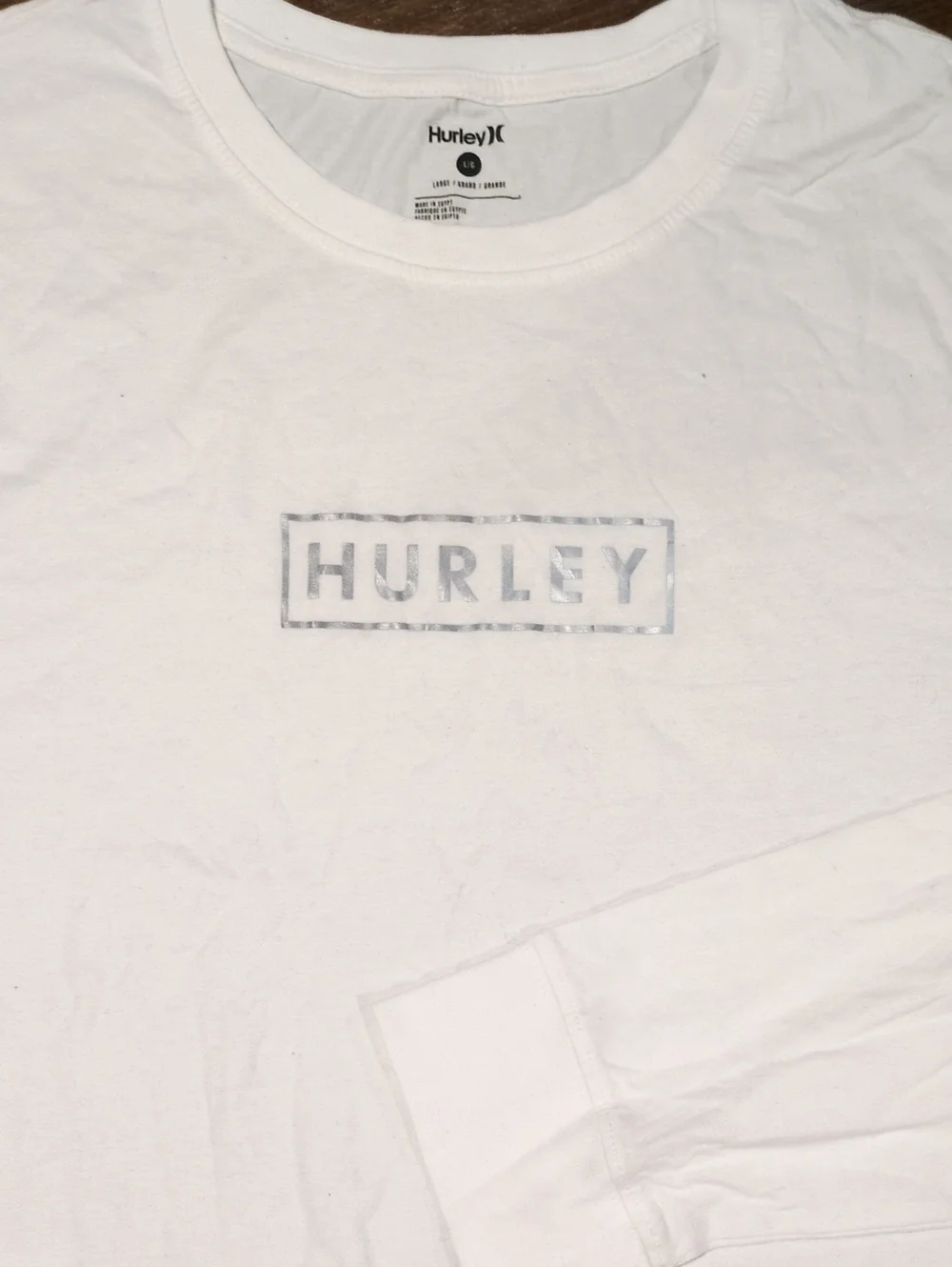 Hurley White Long Sleeve Logo Tee with Faded Gray Print
